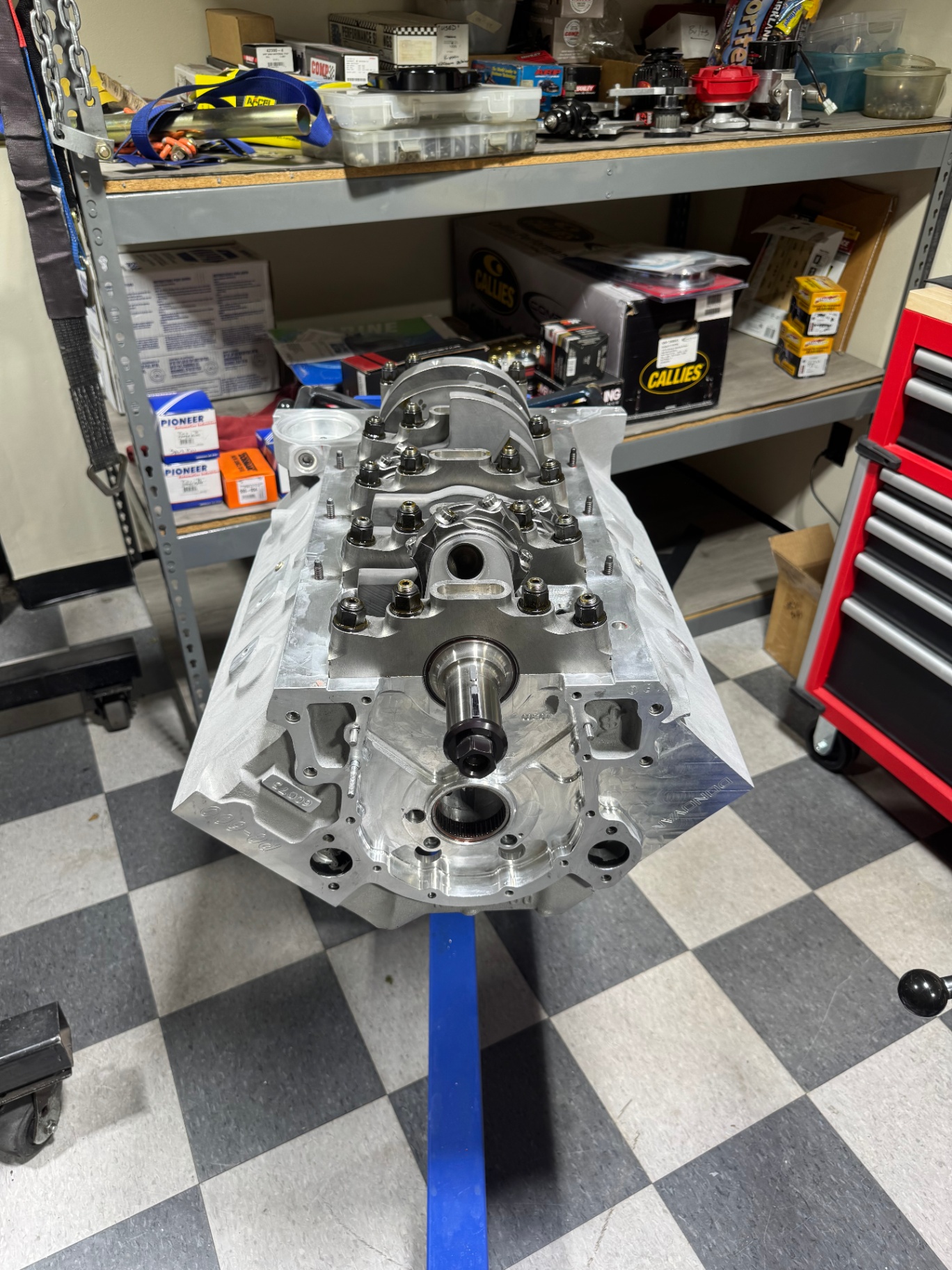 Bare aluminum engine block buildup